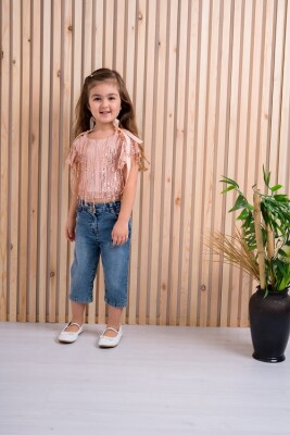 2-Piece Girl Set with Blouse and Capri Jean 3-6Y Büşra Bebe 1016-211127 Лососевый цвет