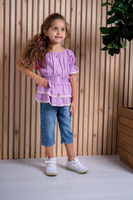 2-Piece Girl Set with Gimped Elastic Capri Jean 3-6Y Büşra Bebe 1016-211122 Лиловый 