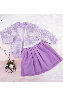2-Piece Plaid Cardigan Set with Tulle Skirt 3-6Y Büşra Bebe 1016-212063 Лиловый 