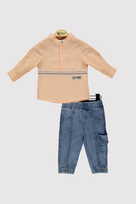 Baby Boy Embroidered Set 6-18M Kumru Bebe 1075-4229 Salmon Color 