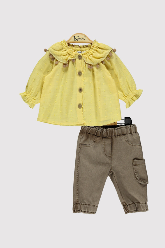 Baby Girl Pompom Collar Set 6-18M Kumru Bebe 1075-4256 - 1