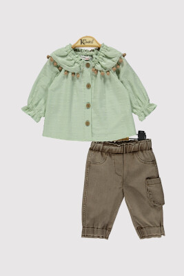 Baby Girl Pompom Collar Set 6-18M Kumru Bebe 1075-4256 Mint Green 