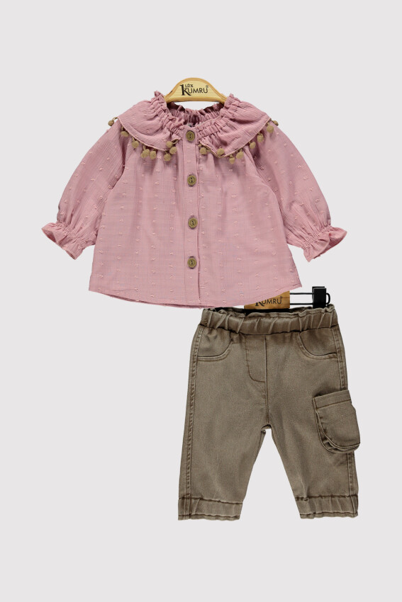 Baby Girl Pompom Collar Set 6-18M Kumru Bebe 1075-4256 - 5