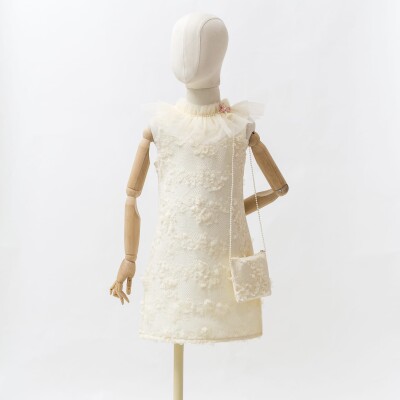 Clover Tulle Straight Tight Dress 6-9Y Wecan 1022-22289 Экрю