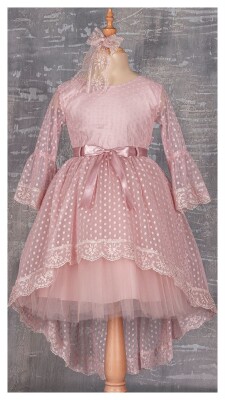 Girl Dress with Lace 5-8Y Tivido 1042-1866 Blanced Almond