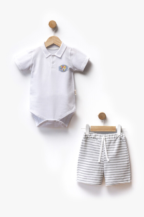 Lacoste Body Striped Fabric Shorts Two Piece Set 3-12M Flexi Baby 2063-217612 - 1
