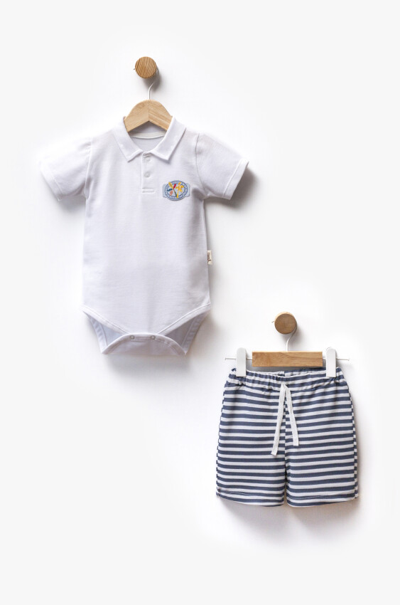Lacoste Body Striped Fabric Shorts Two Piece Set 3-12M Flexi Baby 2063-217612 - 3
