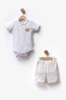 Lacoste Body Striped Fabric Shorts Two Piece Set 3-12M Flexi Baby 2063-217612 Cream