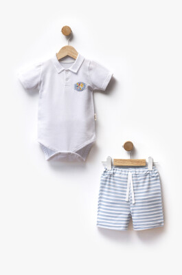 Lacoste Body Striped Fabric Shorts Two Piece Set 3-12M Flexi Baby 2063-217612 Light Blue