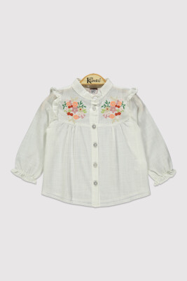 Girl Stand Collar Embroidered Shirt 2-5Y Kumru Bebe 1075-4249 Экрю