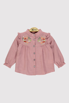 Girl's Stand Collar Embroidered Shirt 6-9Y Kumru Bebe 1075-4250 Пыльная роза