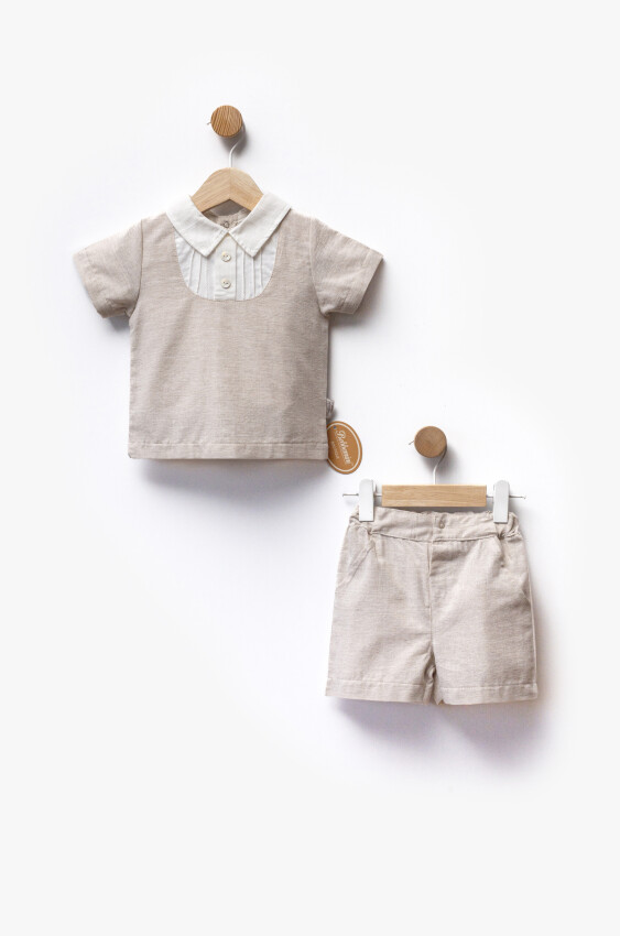 Linen Fabric Shirt Collar T-Shirt And Shorts Two-Piece Set 6-36M Bebbemini 2065-BM-2389 - 1
