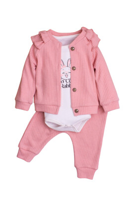 Ruffle Sleeve Cardigan 3-Piece Set 3-12M Kidexs 1026-90168 Пудра