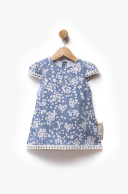 Self-Flower Patterned Woven Fabric Scallop Detail Dress 6-36M Flexi Baby 2063-229491 Синий