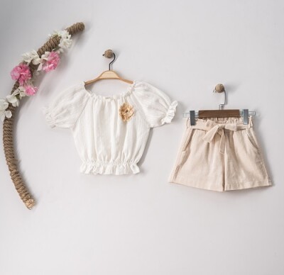 Wholesale 2-Piece Girls Blouse and Linen Shorts Set 7-10Y Büşra Bebe 1016-23101 - Büşra Bebe