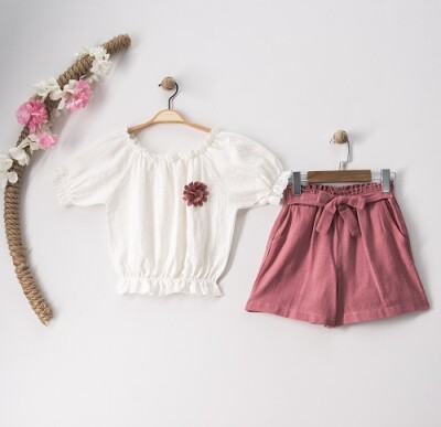 Wholesale 2-Piece Girls Blouse and Linen Shorts Set 7-10Y Büşra Bebe 1016-23101 - Büşra Bebe (1)