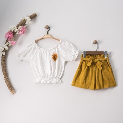 Wholesale 2-Piece Girls Blouse and Linen Shorts Set 7-10Y Büşra Bebe 1016-23101 Горчичный