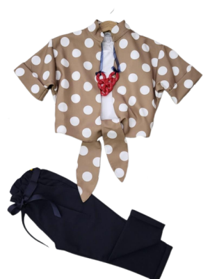 Wholesale 3-Piece Girls Bolero Set with Blouse and Pants 8-12Y Moda Mira 1080-7068 Молочно-кофейный