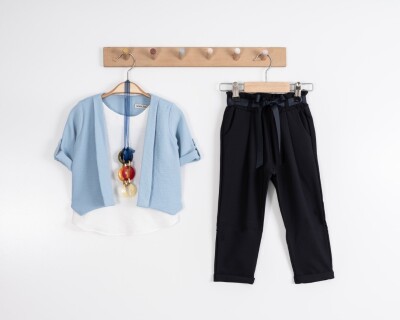 Wholesale 3-Piece Girls Jacket Set with Blouse and Pants 3-7Y Moda Mira 1080-7047 Синий
