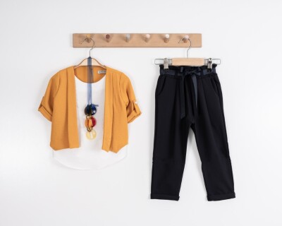 Wholesale 3-Piece Girls Jacket Set with Blouse and Pants 8-12Y Moda Mira 1080-7048 Цвет медовой пены 