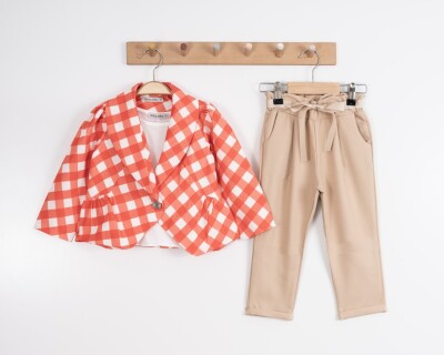 Wholesale 3-Piece Girls Plaid Jacket Pants and Blouse 3-7Y Moda Mira 1080-7082 Бежевый 