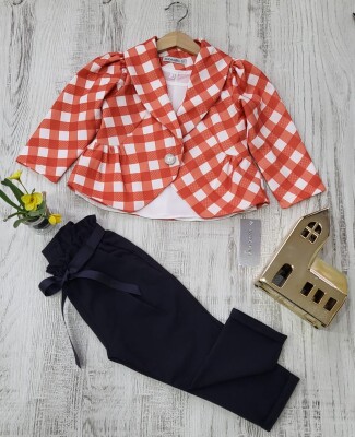 Wholesale 3-Piece Girls Plaid Jacket Pants and Blouse 3-7Y Moda Mira 1080-7082 Оранжевый 