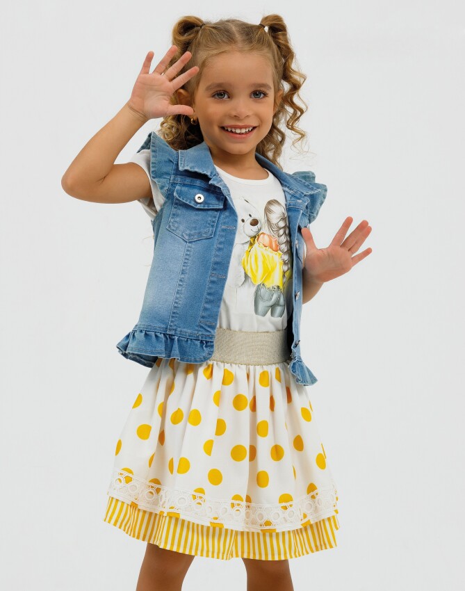 Wholesale 4-Piece Girls Skirt Denim Jacket T-shirt and Bag 2-6Y Miss Lore 1055-5318 - 1