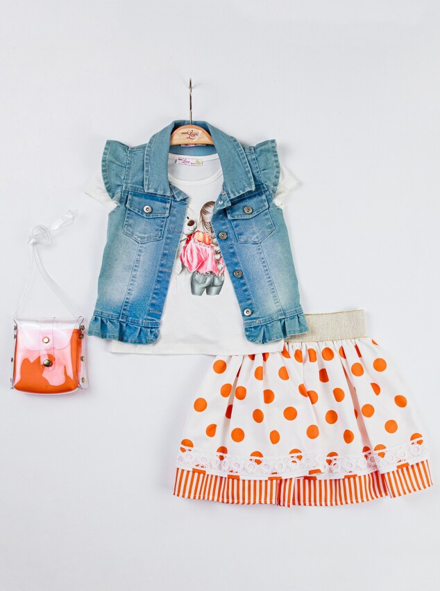 Wholesale 4-Piece Girls Skirt Denim Jacket T-shirt and Bag 2-6Y Miss Lore 1055-5318 - 3
