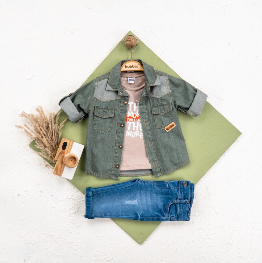 Wholesale Baby Boy 3-Piece Jacket, Pants ve T-shirt Set 6-24M Bubbly 2035-460 - 2