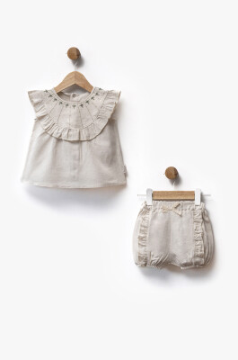Wholesale Baby Girl 2 Pcs Linen Fabric Blouse and Shorts Set 6-36M Bebbemini 2065-BM-2398 - 2