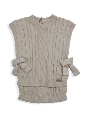 Wholesale Baby Girls 100% Organic Cotton With GOTS Certified Knitwear Baby Cape 0-12M Uludağ Triko 1061-2 Молочно-кофейный