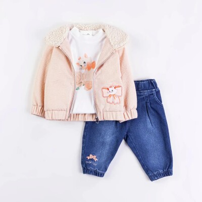 Wholesale Baby Girls 3-Piece Coat, Badi and Denim Pants Set 6-18M Minibombili 1005-6501 - Minibombili (1)