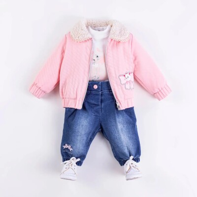 Wholesale Baby Girls 3-Piece Coat, Badi and Denim Pants Set 6-18M Minibombili 1005-6501 - Minibombili