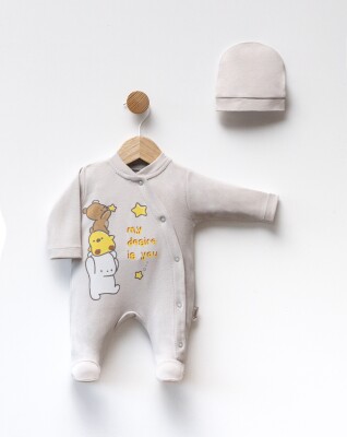 Wholesale Baby Unisex 2-Piece Jumpsuit Set With Hat 0-1M Flexi Baby 2063-252372 - 2
