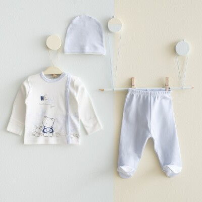 Wholesale Baby Unisex 3-Pieces Newborn Set 0-3M Gümüş Baby 2043-0033 Синий