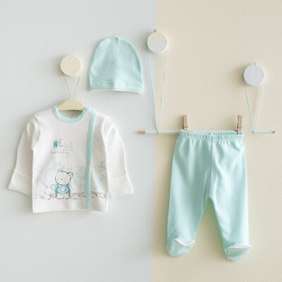 Wholesale Baby Unisex 3-Pieces Newborn Set 0-3M Gümüş Baby 2043-0033 Зелёный 