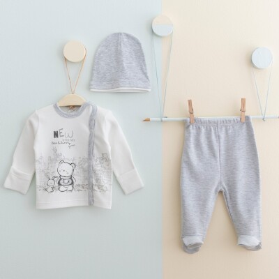 Wholesale Baby Unisex 3-Pieces Newborn Set 0-3M Gümüş Baby 2043-0033 - Gümüş Baby