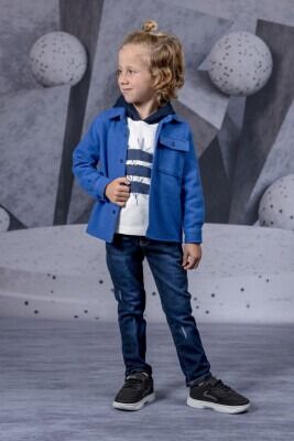 Wholesale Boys 3-Piece Jacket Sweatshirt and Denim Pants Set 1-4Y Lemon 1015-9754 Светло-серовато- синий