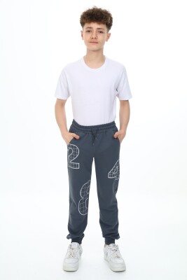 Wholesale Boys Printed Sweatpants 7-10Y Nickel 2060-20069-2 Темно-серый 