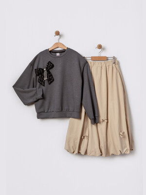 Wholesale Girl Long Sleeve Cotton Sweater 7-10Y Pafim 2041-2025Y1065 Темно-серый 