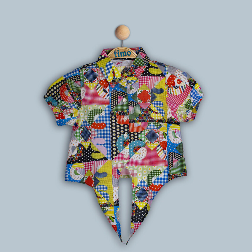 Wholesale Girls Patchwork Shirt 6-9Y Timo 1018-TK4DÜ042243332 - 1