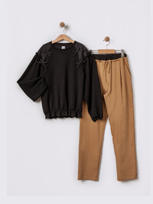 Wholesale Girls Pleated Trousers Set 11-14Y Pafim 2041-2025Y1040 Желтовато-коричневый
