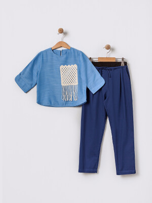 Wholesale Girls Pleated Trousers Set 7-10Y Pafim 2041-2025Y1039 Темно-синий