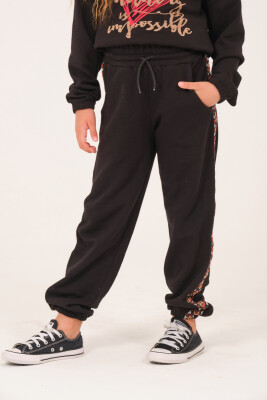 Wholesale Girls' Sweatpants with Striped Details 8-15Y Jazziee 2051-252J4MTE06 Чёрный 