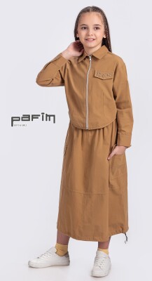 Wholesale Girl's Zippered Stone Blouse 7-10Y Pafim 2041-2025Y1061 Желтовато-коричневый