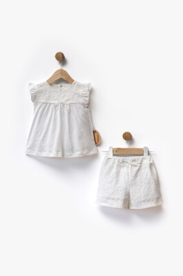Wholesale Lace Fabric Yoke Detail T-Shirt And Shorts Two-Piece Set Bebbemini 2065-BM-2352 - 2