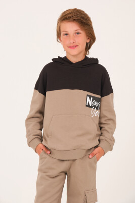 Wholesale Printed Hooded Sweatshirt for Boys 8-15Y Jazziee 2051-252J4MTB61 Хаки 