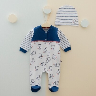 Wholesale Unisex Baby 2-Piece Rompers and Beanie Set 0-6M Vina baby 2042-00110 Темно-синий