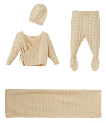 Wholesale Unisex Baby 4-Piece Organic Cotton Hospital Discharge Set 0-3M Uludağ Triko 1061-21156 Бежевый 