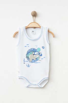 Wholesale Unisex Baby Onesies 1-6M Hoppidik 2017-7164 White-Blue